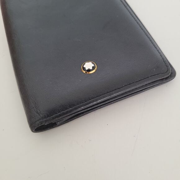 Montblanc Meisterstuck Men's Leather Black Wallet Card Holder Small Bifold Logo - Picture 4 of 9